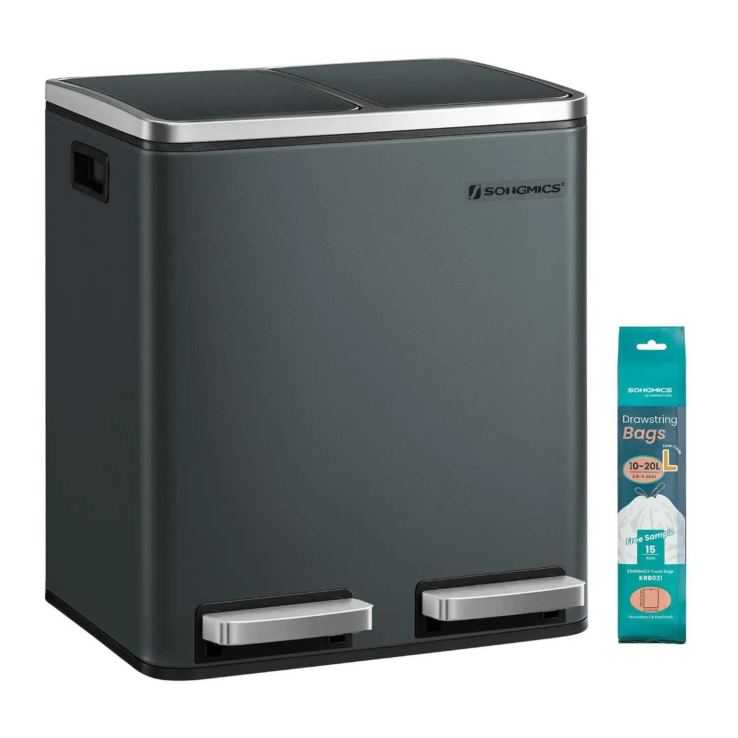 SONGMICS Odpadkový koš na tříděný odpad Bins 30 L antracit