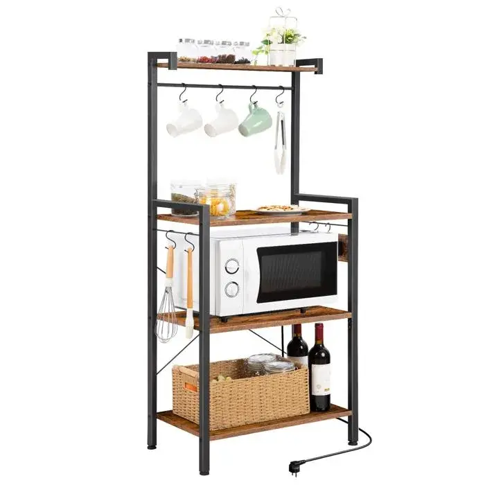 Kuchyňský regál s integrovanou zásuvkou Vasagle Qere 58 cm černý/hnědý