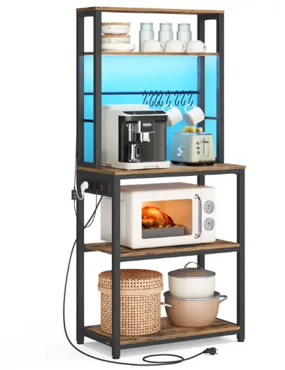 SONGMICS Kuchyňský regál s integrovanou napájecí lištou a LED osvětlením Vasagle Cinty 60 cm černý/hnědý