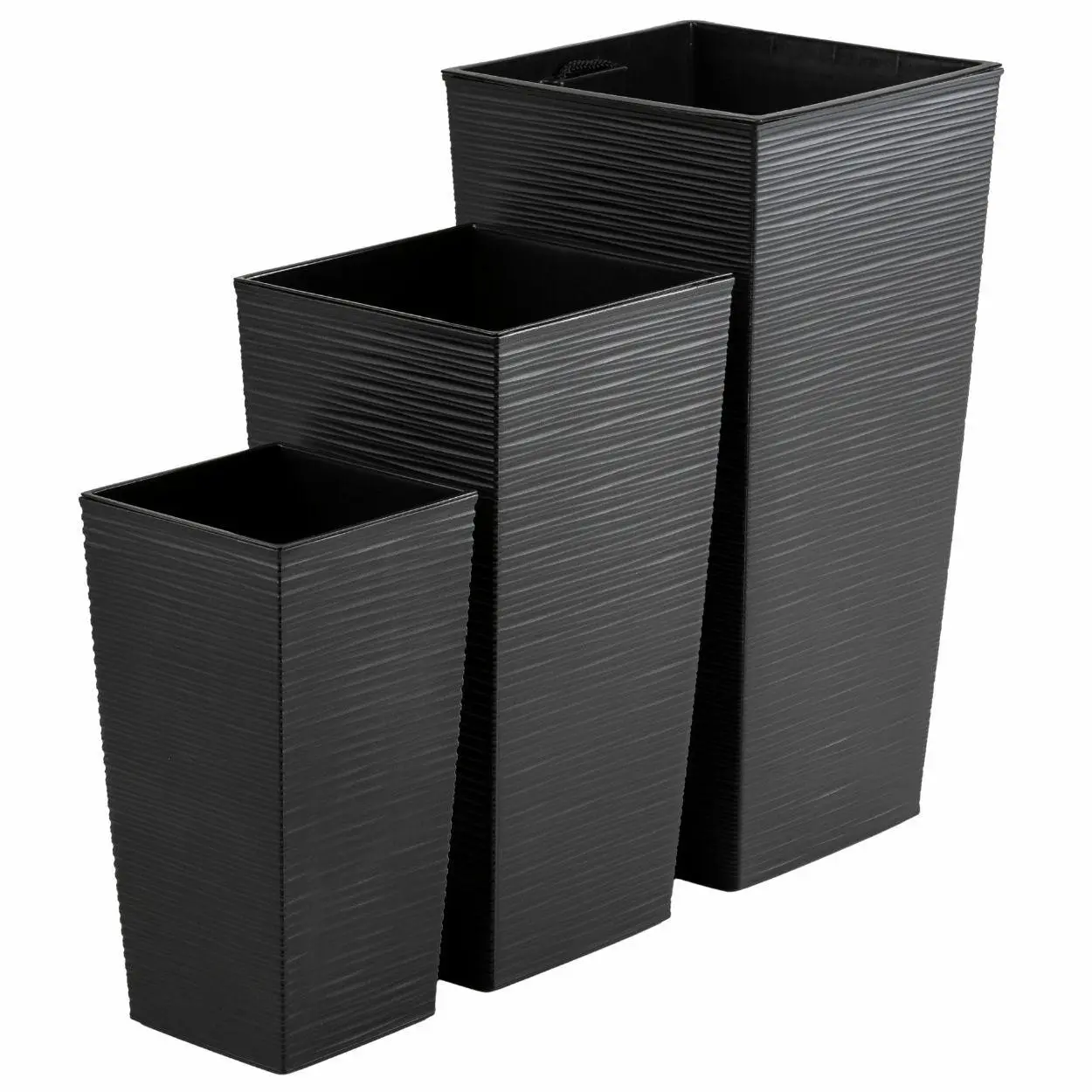 HowHomely Sada 3 ks květináčů Porto Riflo 57x29,5/46x24,7/36,6x18,9 cm černá