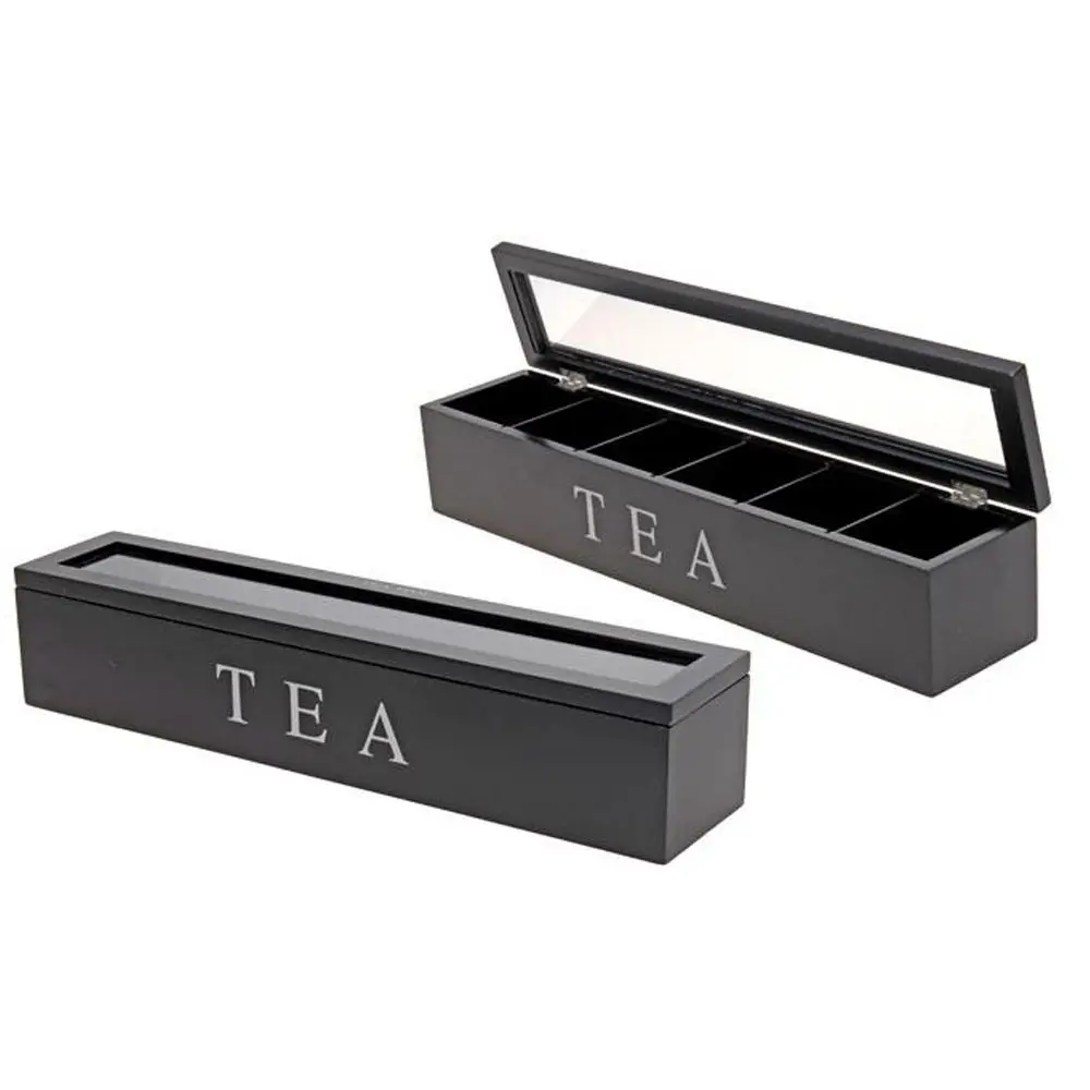 EH Excellent Houseware Krabička na čaj se 6 přihrádkami, černá černá C37800110