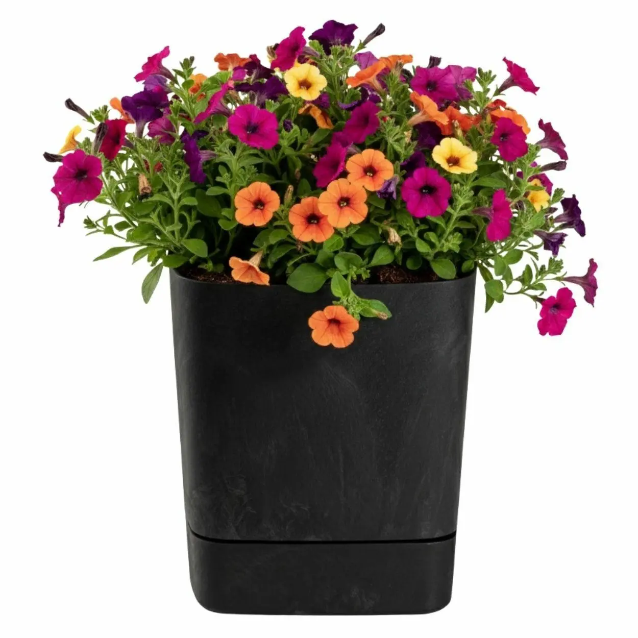 HowHomely Plastový květináč s podmiskou Cubi 30x30 cm černý beton