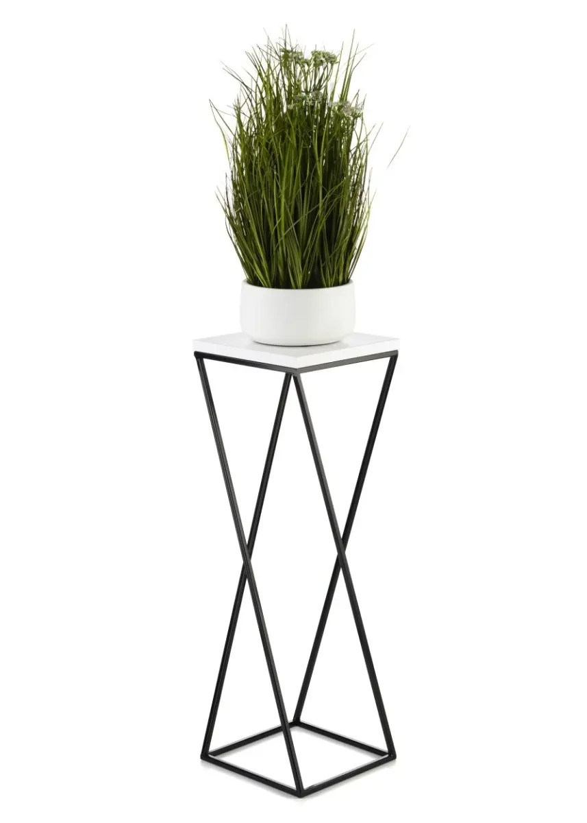 HowHomely Květinový stojan LOFT I 70 cm černý/bílý