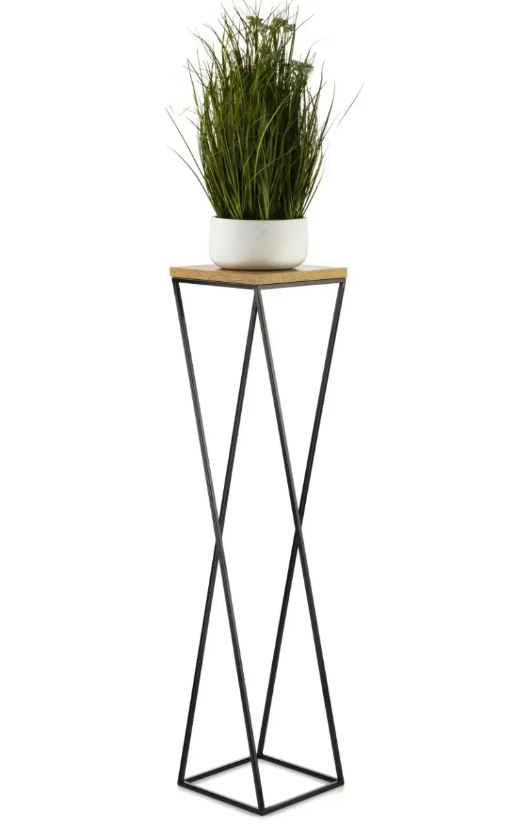 HowHomely Květinový stojan LOFT I 100 cm černý/dub lancelot