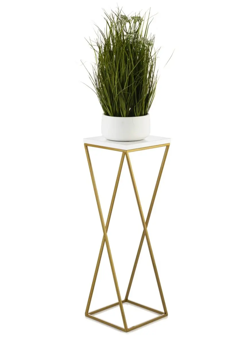 HowHomely Květinový stojan LOFT I 70 cm zlatý/bílý