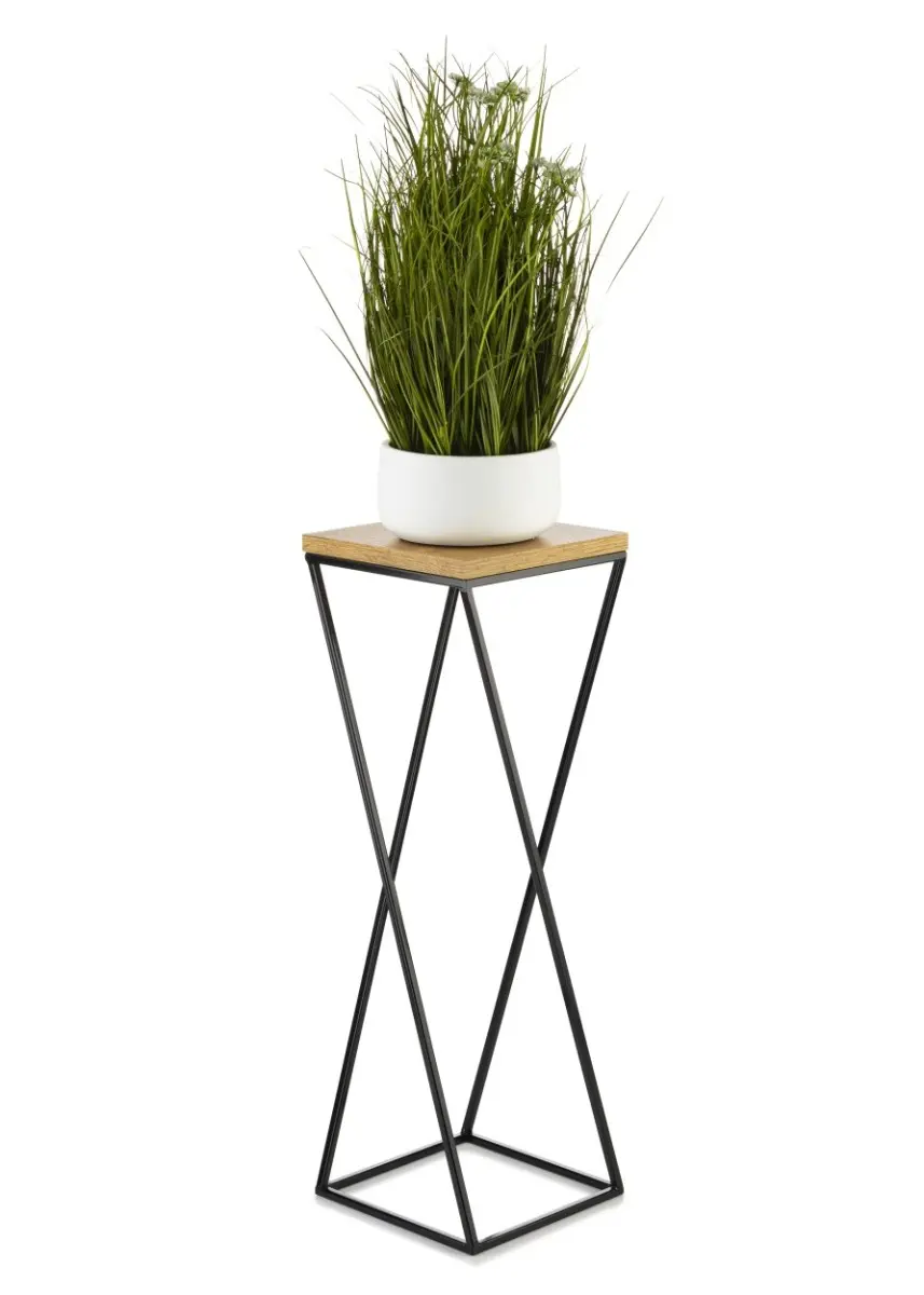 HowHomely Květinový stojan LOFT I 70 cm černý/dub lancelot
