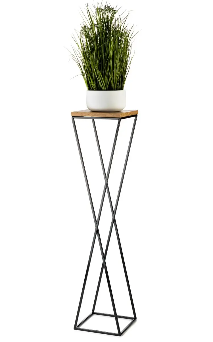 HowHomely Květinový stojan LOFT II 100 cm černý/dub lancelot