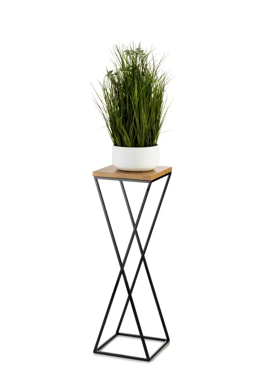 HowHomely Květinový stojan LOFT 70 cm černý/dub lancelot
