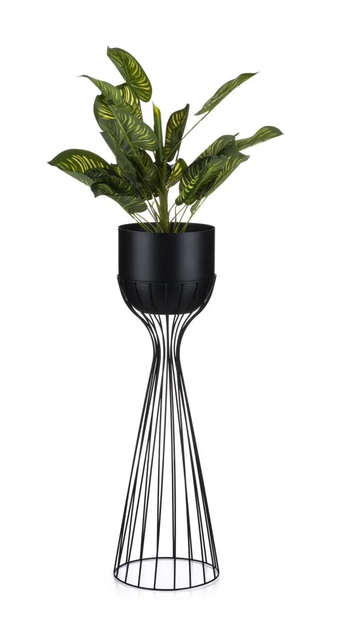 HowHomely Květináč na stojanu LOFT V 68 cm černý
