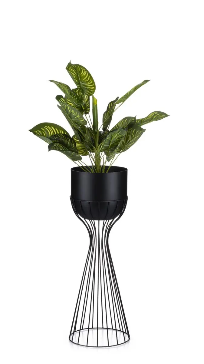 HowHomely Květináč na stojanu LOFT V 56 cm černý