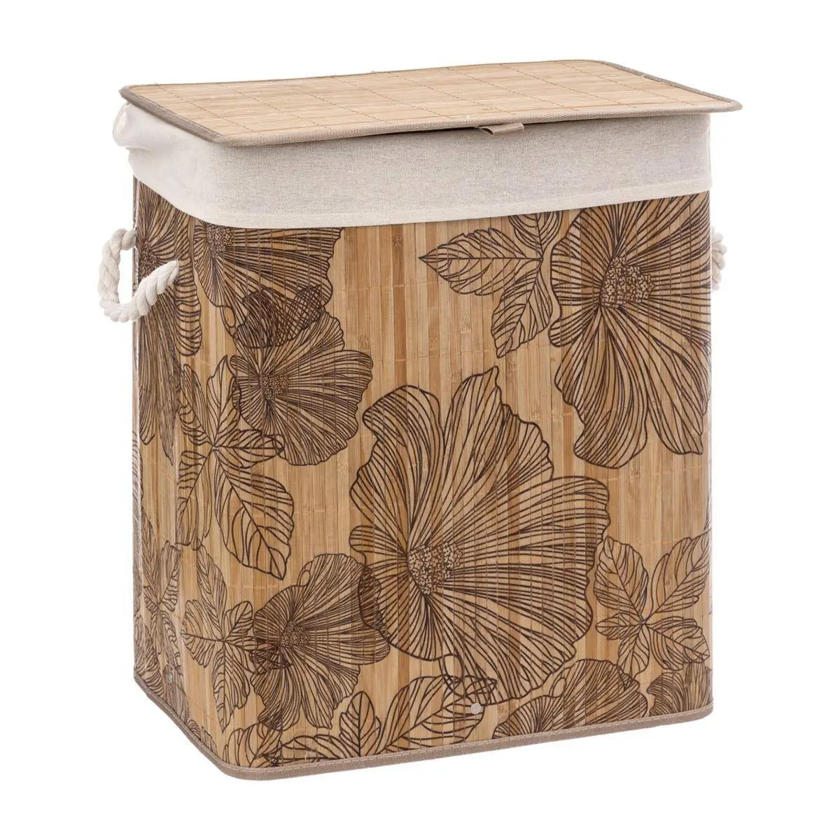 5five Simply Smart Koš na prádlo BAMBOO s květinovým motivem, 60L hnědá 174702A