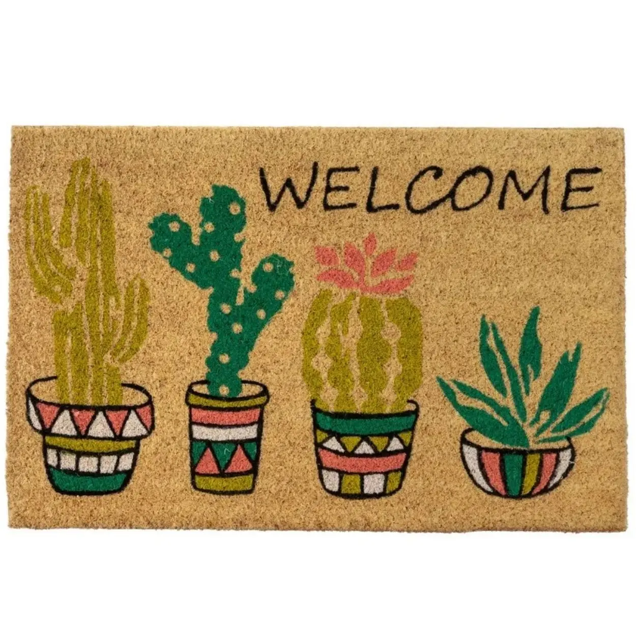 HowHomely Kokosová rohožka Cactus 60x40 cm hnědá/vícebarevná