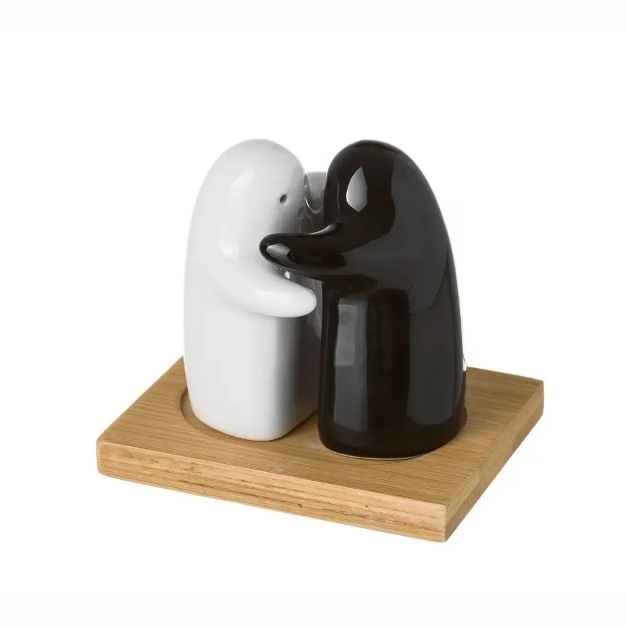 HowHomely Sada 2 ks keramické slánky a pepřenky SALT & PEPPER černá/bílá