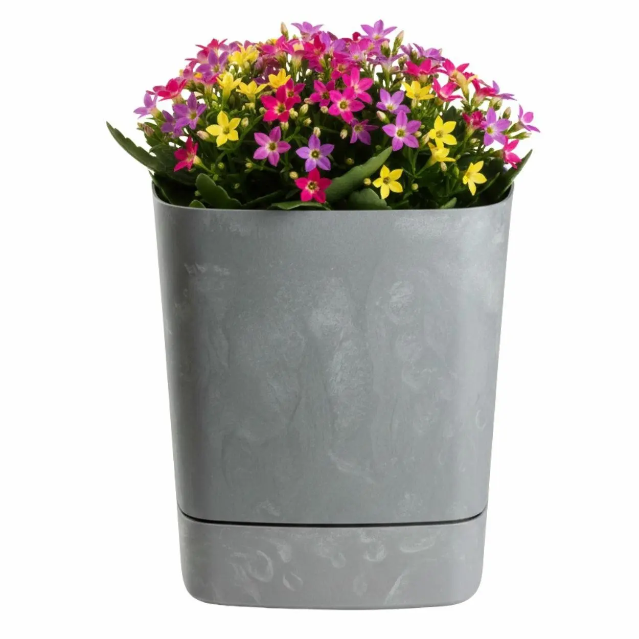HowHomely Plastový květináč s podmiskou Cubi 19x19 cm šedý beton