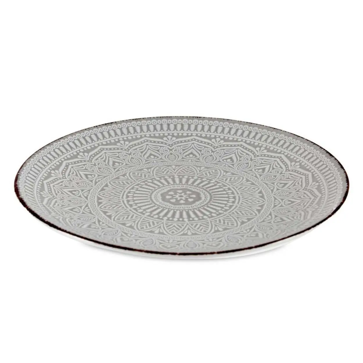 VESSIA Mělký kameninový talíř MANDALA 27 cm šedý