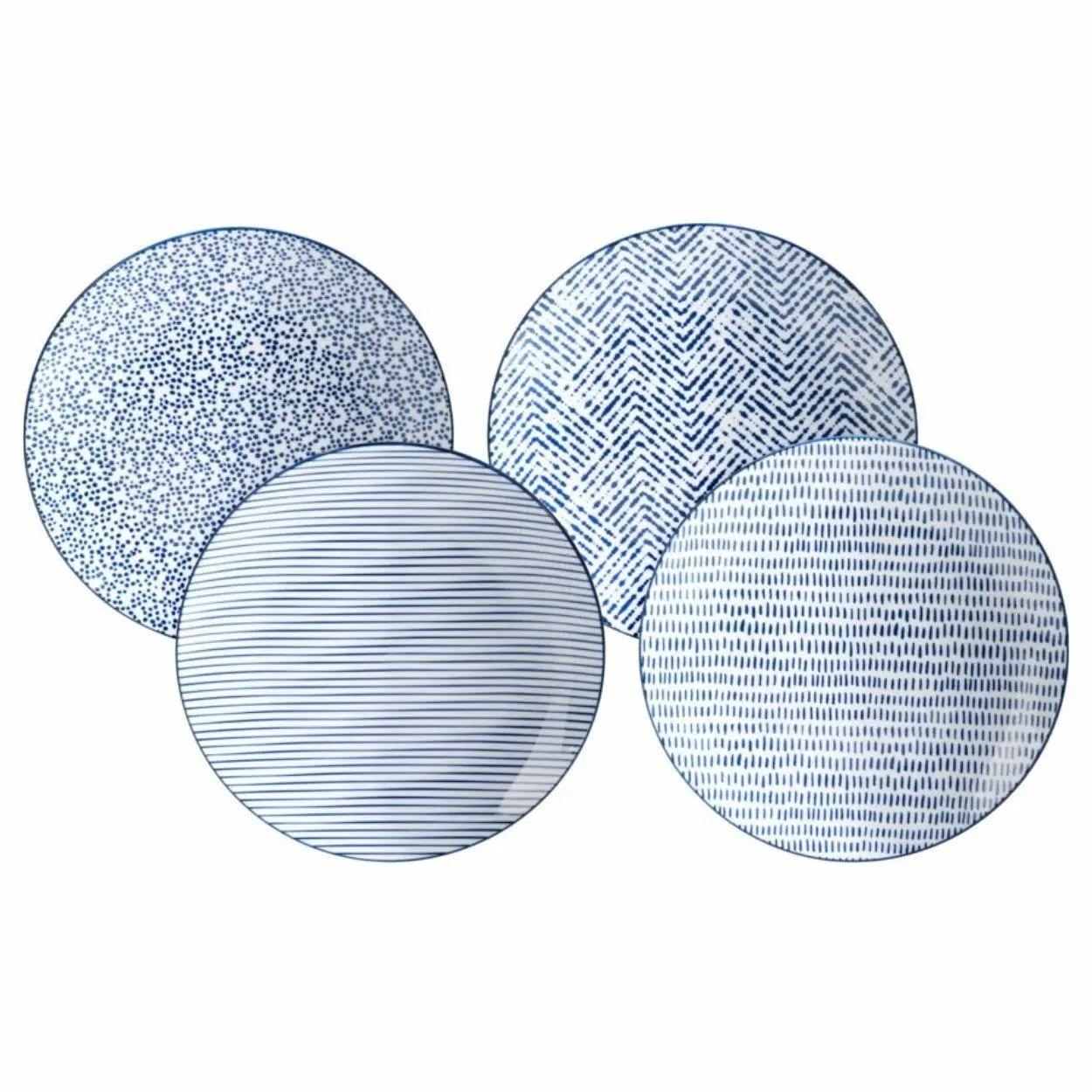 HowHomely Sada 4 ks mělkých talířů Blue Mosaic 23 cm bílá/modrá
