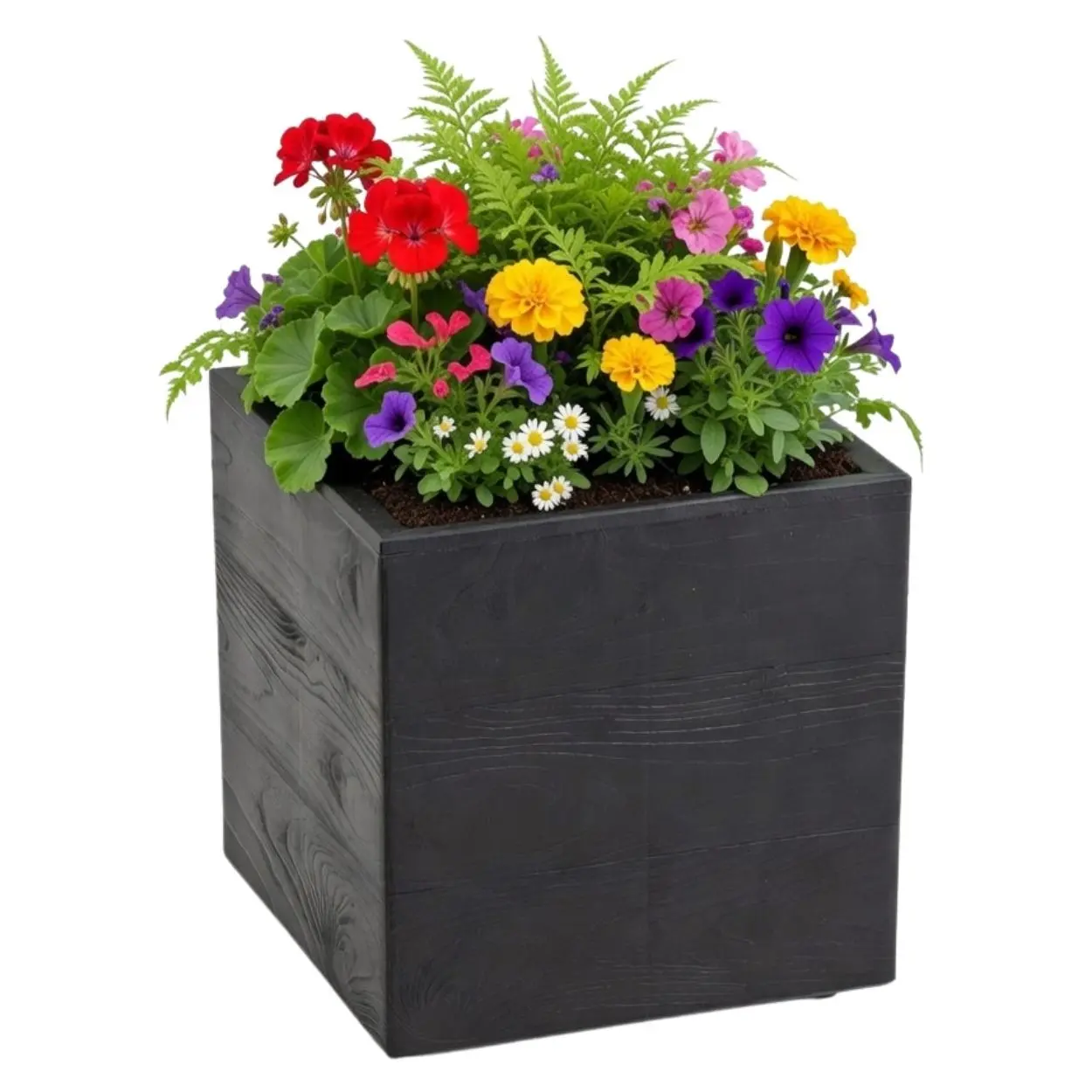 HowHomely Květináč na kolečkách BETONIQUE 30x30 cm černé dřevo