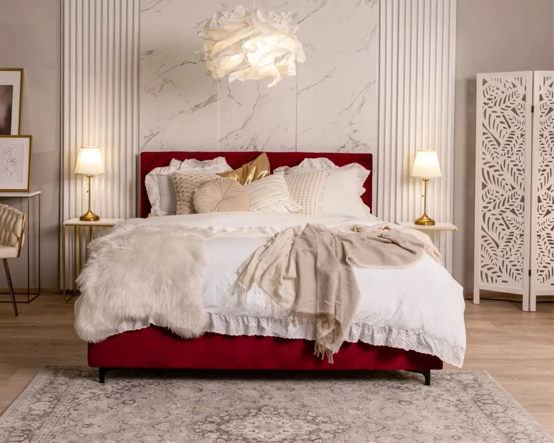 FDM Čalouněná postel Elegante se zvedacím roštem Paris vínová, velikost 120x200
