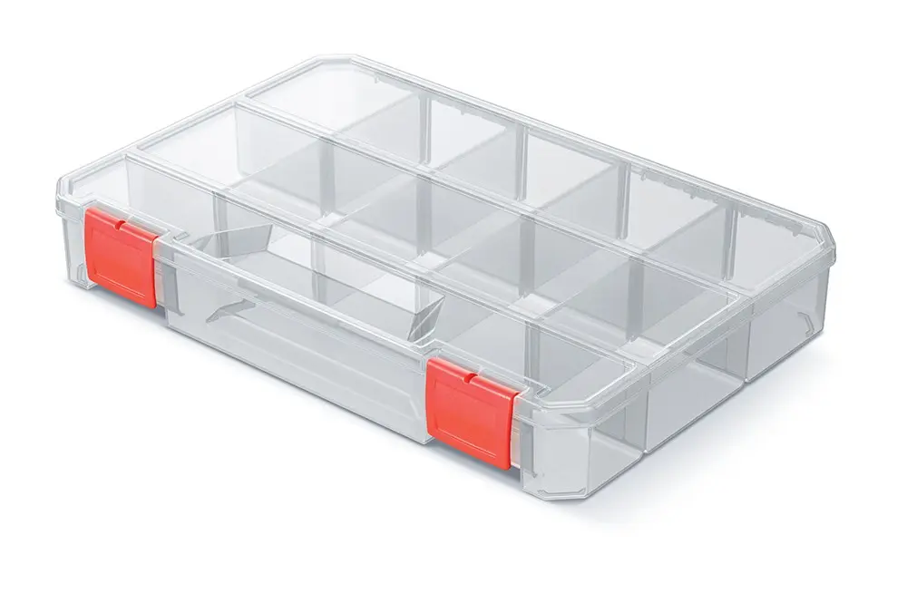 Prosperplast Organizér RQS BOX 27,5x18,6x4,1 cm transparentní/červený