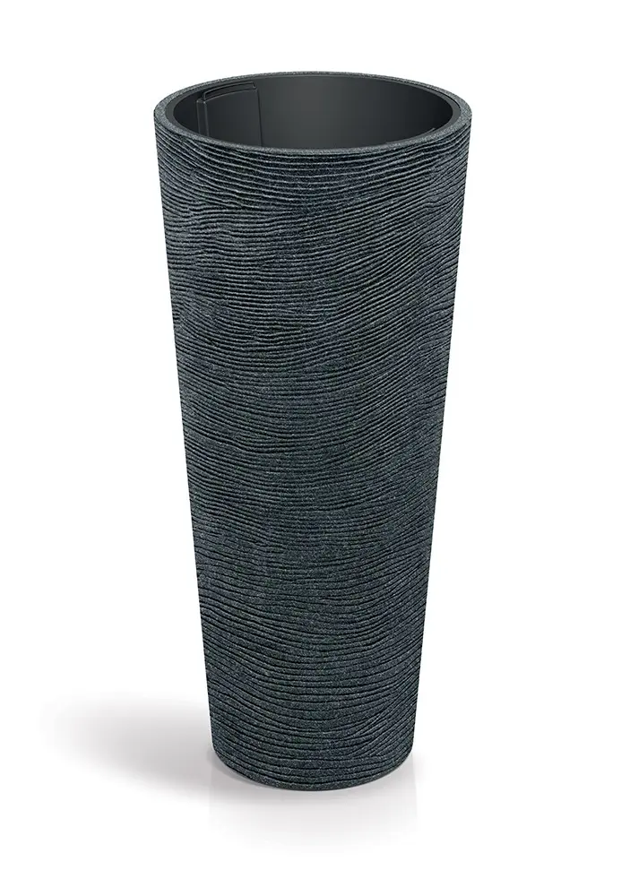 Prosperplast Plastový květináč TUBRAN ROUND SLIM černý granit, varianta