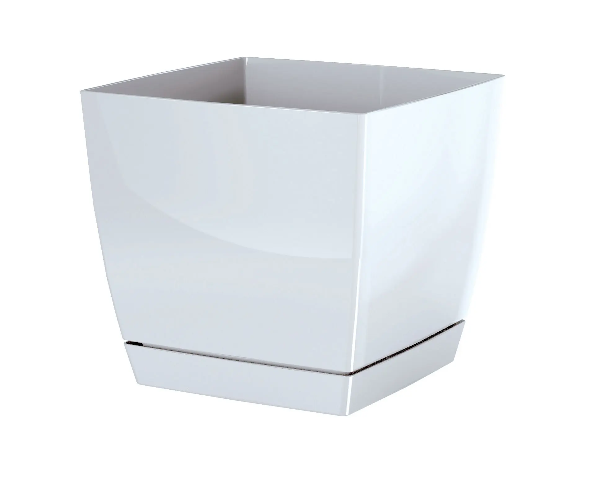 Prosperplast Květináč Coubi Square s miskou bílý, varianta 21 cm
