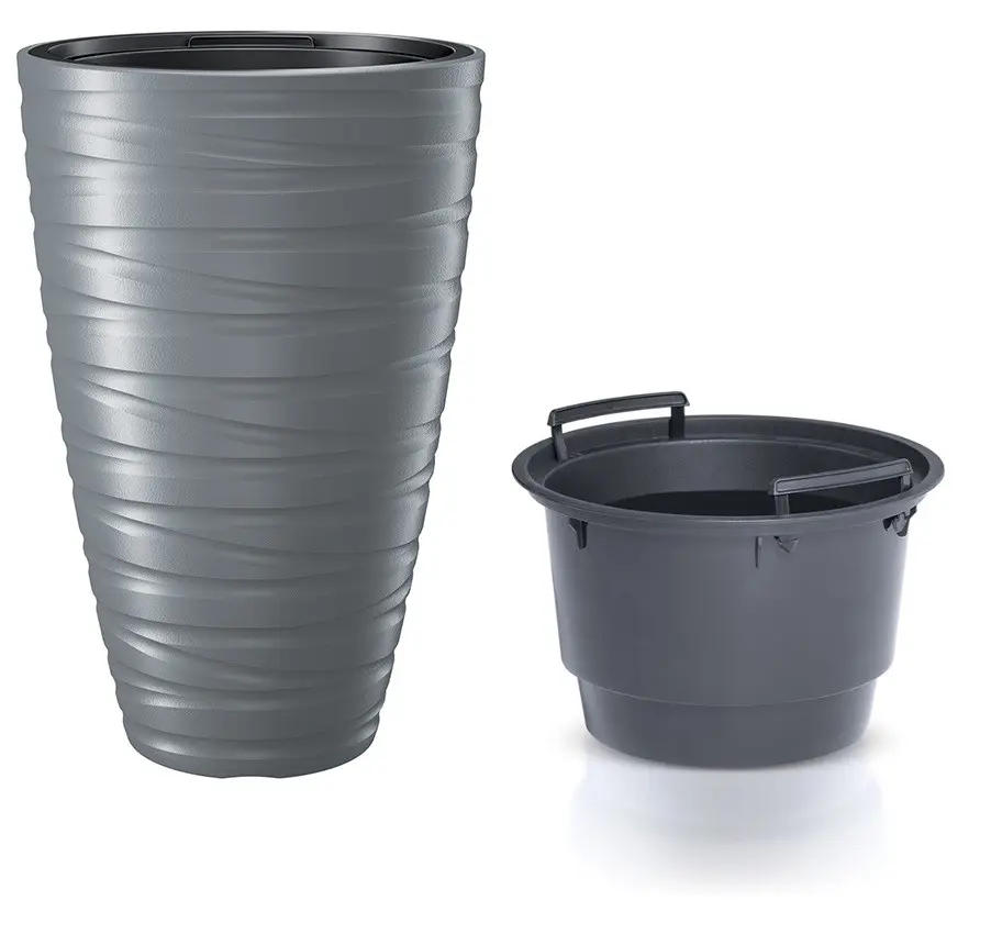 Prosperplast Kulatý květináč s vložkou MAZE šedý kámen