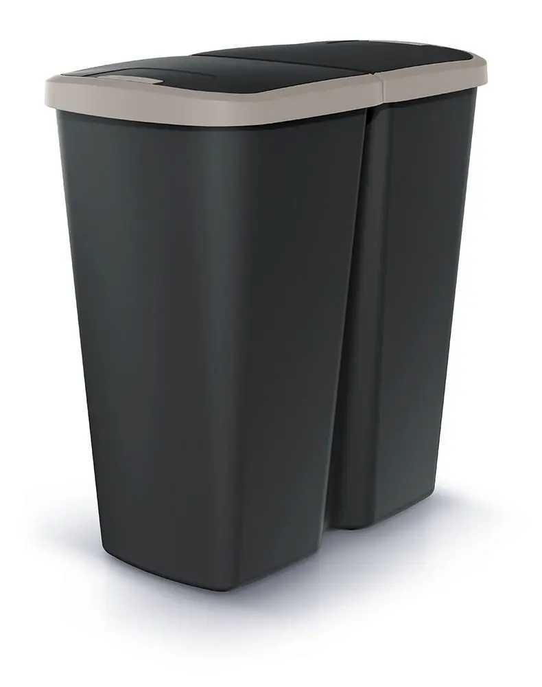 Prosperplast Odpadkový koš COMPACTO DUA černý/světle hnědý, varianta