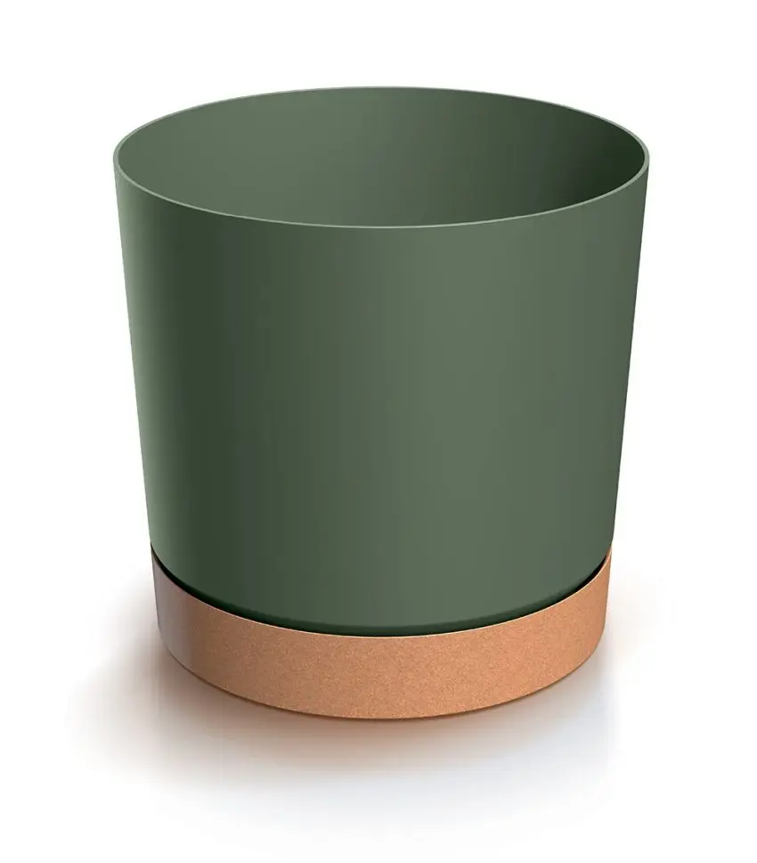 Prosperplast Květináč TUBOS PM s miskou tmavě zelený/hnědý, varianta 19,9 cm