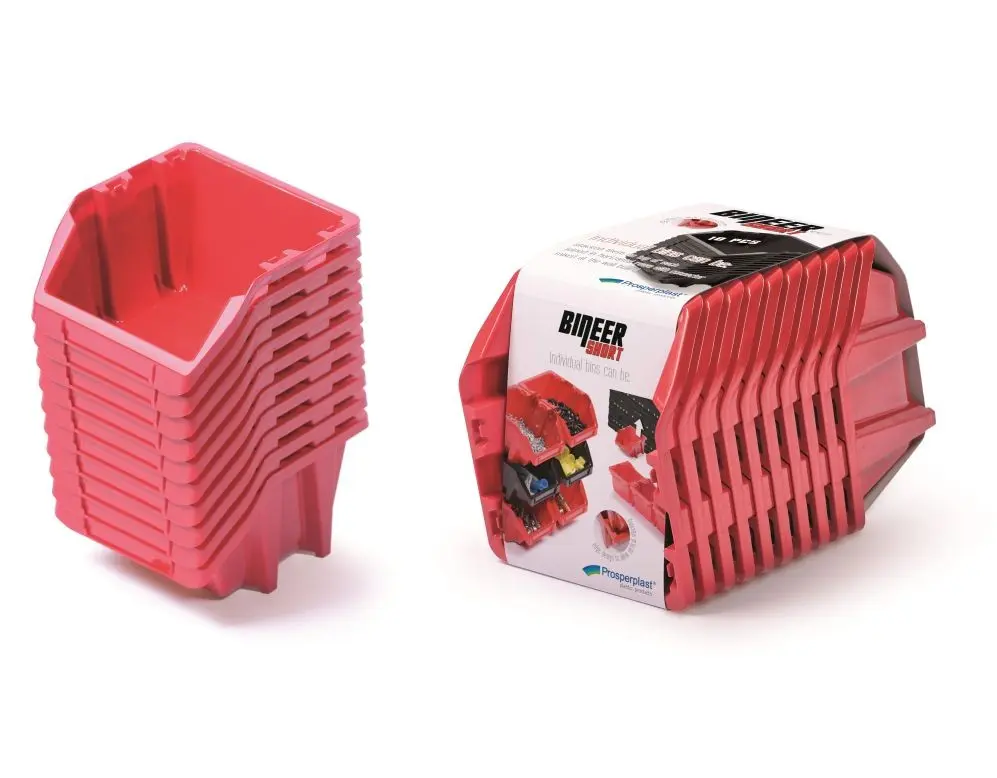 Prosperplast Sada úložných boxů 10 ks BENER 28,8 x 15,8 x 18,7 cm červená