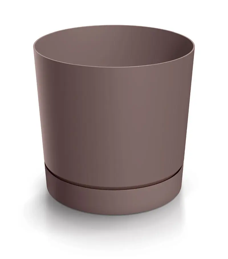 Prosperplast Plastový květináč TUBOS P s miskou odstín marsala matný, varianta 12,8 cm