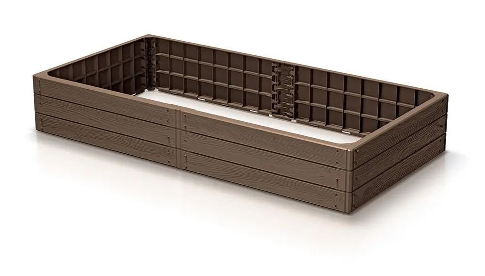 Prosperplast Vyvýšený záhon plastový BASE WOODY 149,2×75,6 cm – zahradní záhon, hnědý / cihlový 1150/1