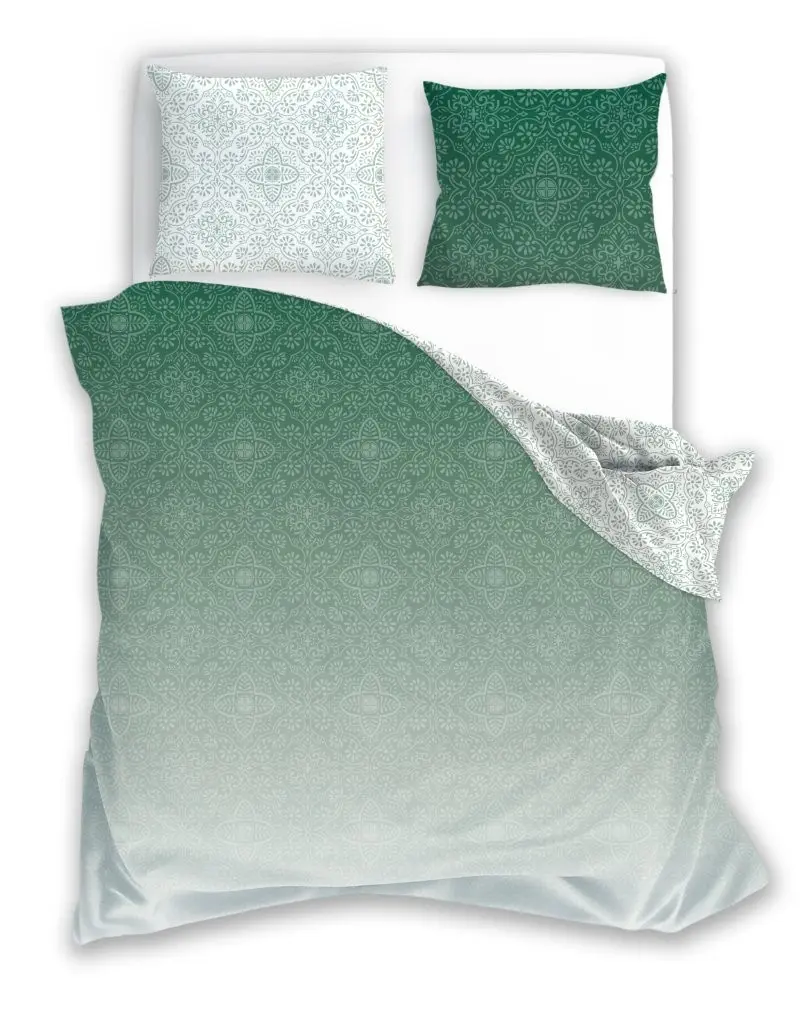 Faro Bavlněné saténové povlečení Milagro Verde 023 140x200 cm + 70x90 cm zelené/bílé