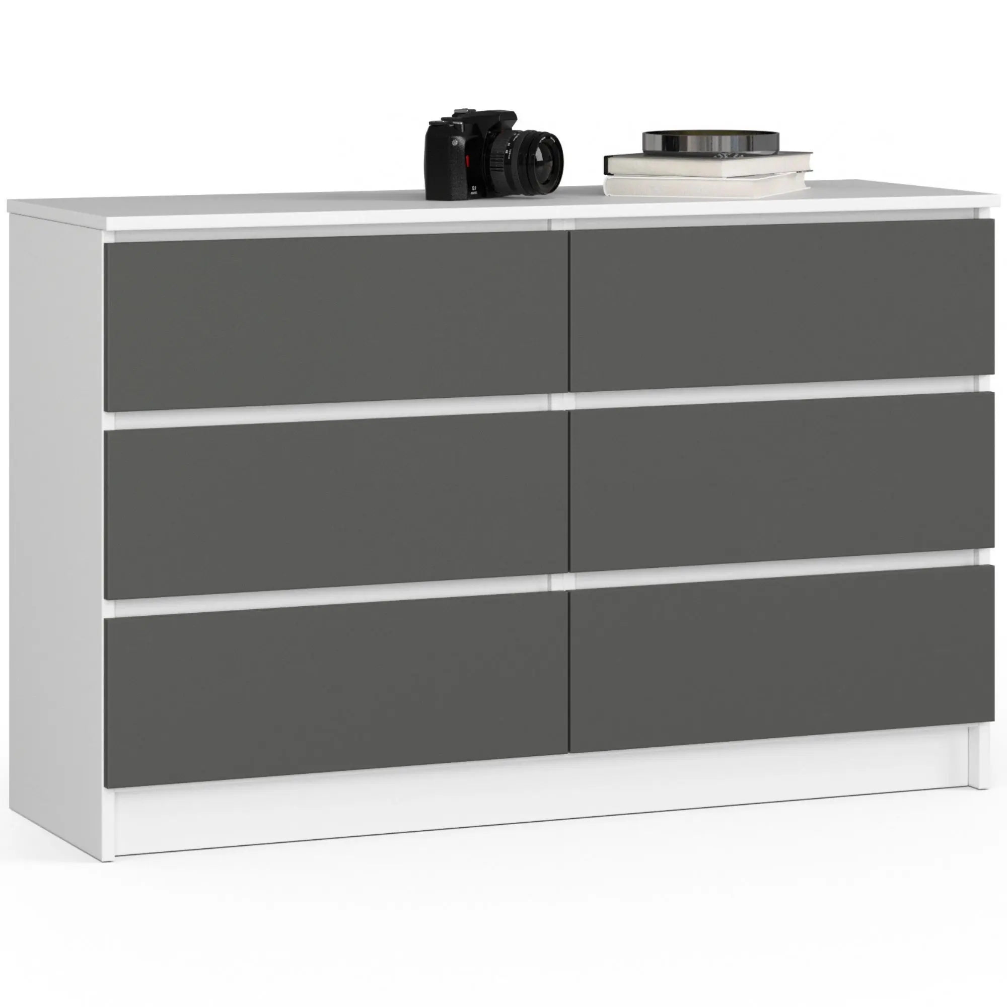 Ak furniture Komoda Kuba 120 cm 6 šuplíků bílá/grafitová
