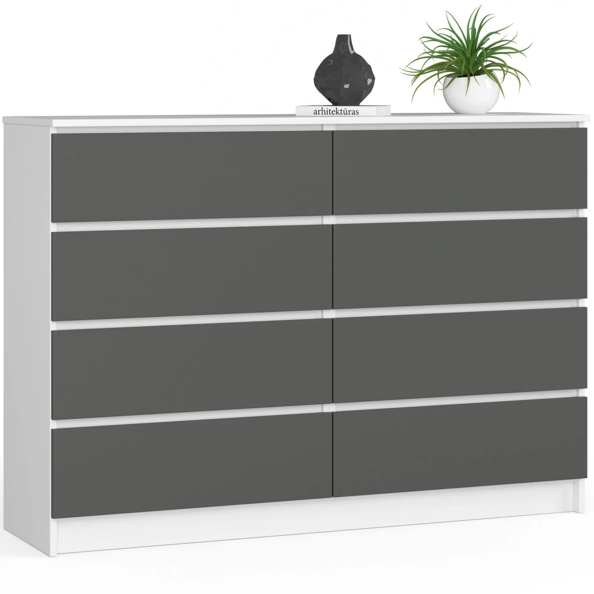 Ak furniture Komoda Kuba 140 cm 8 šuplíků bílá/grafitová