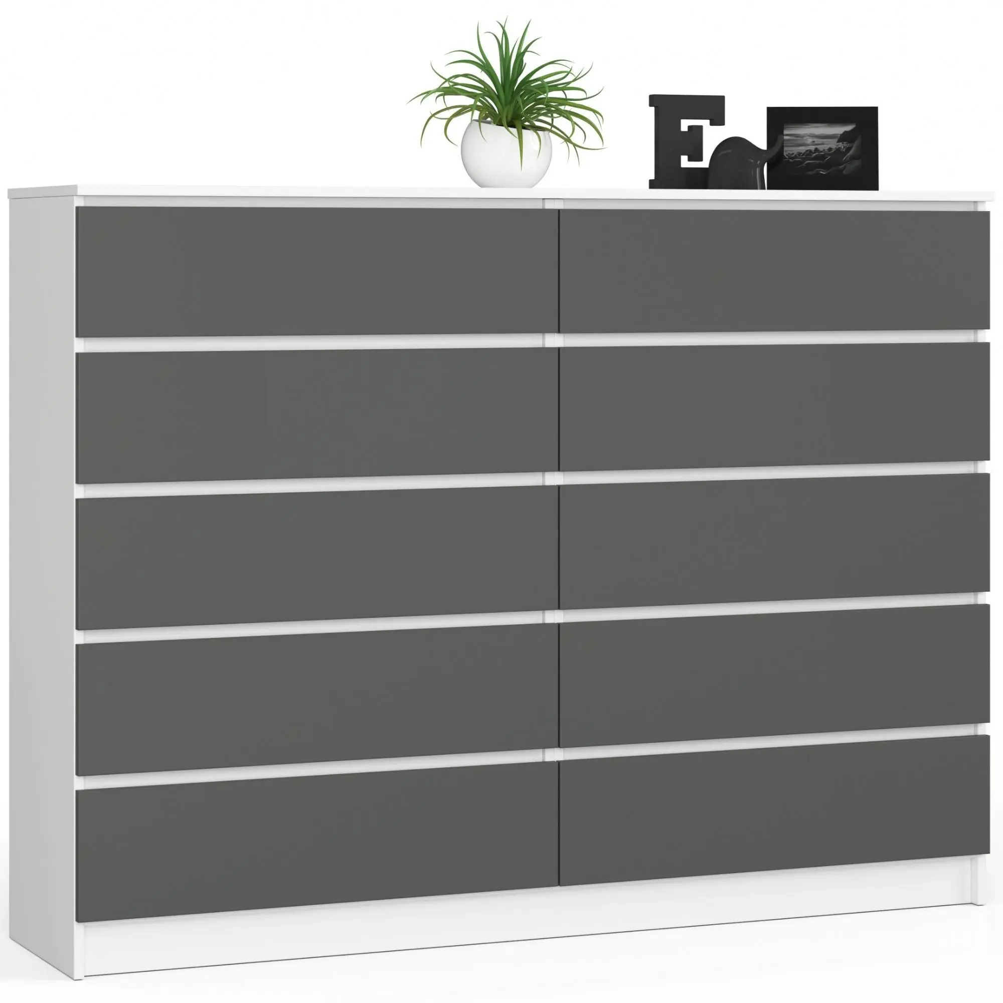 Ak furniture Komoda Kuba 160 cm 10 šuplíků bílá/grafitová