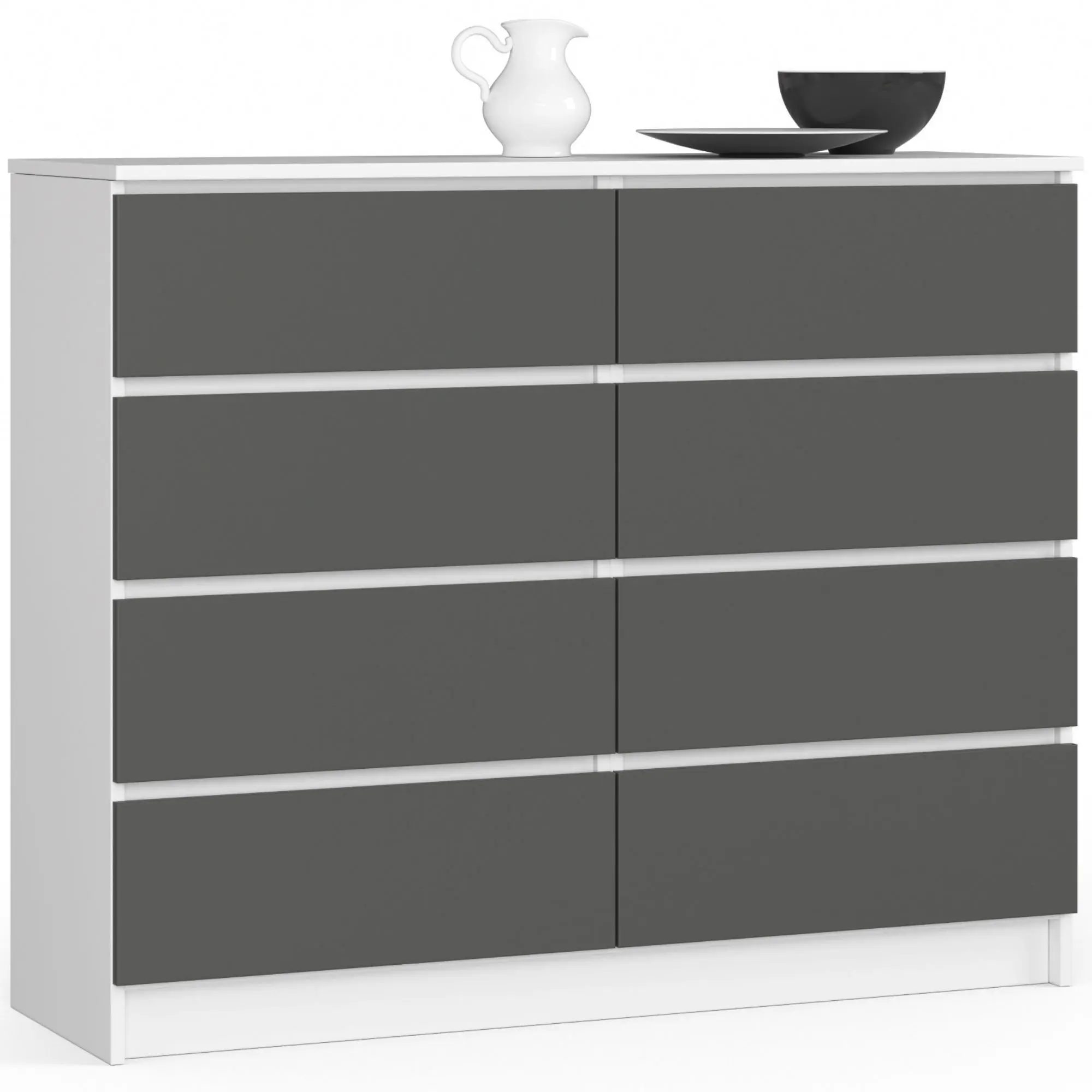 Ak furniture Komoda Kuba 120 cm 8 šuplíků bílá/grafitová