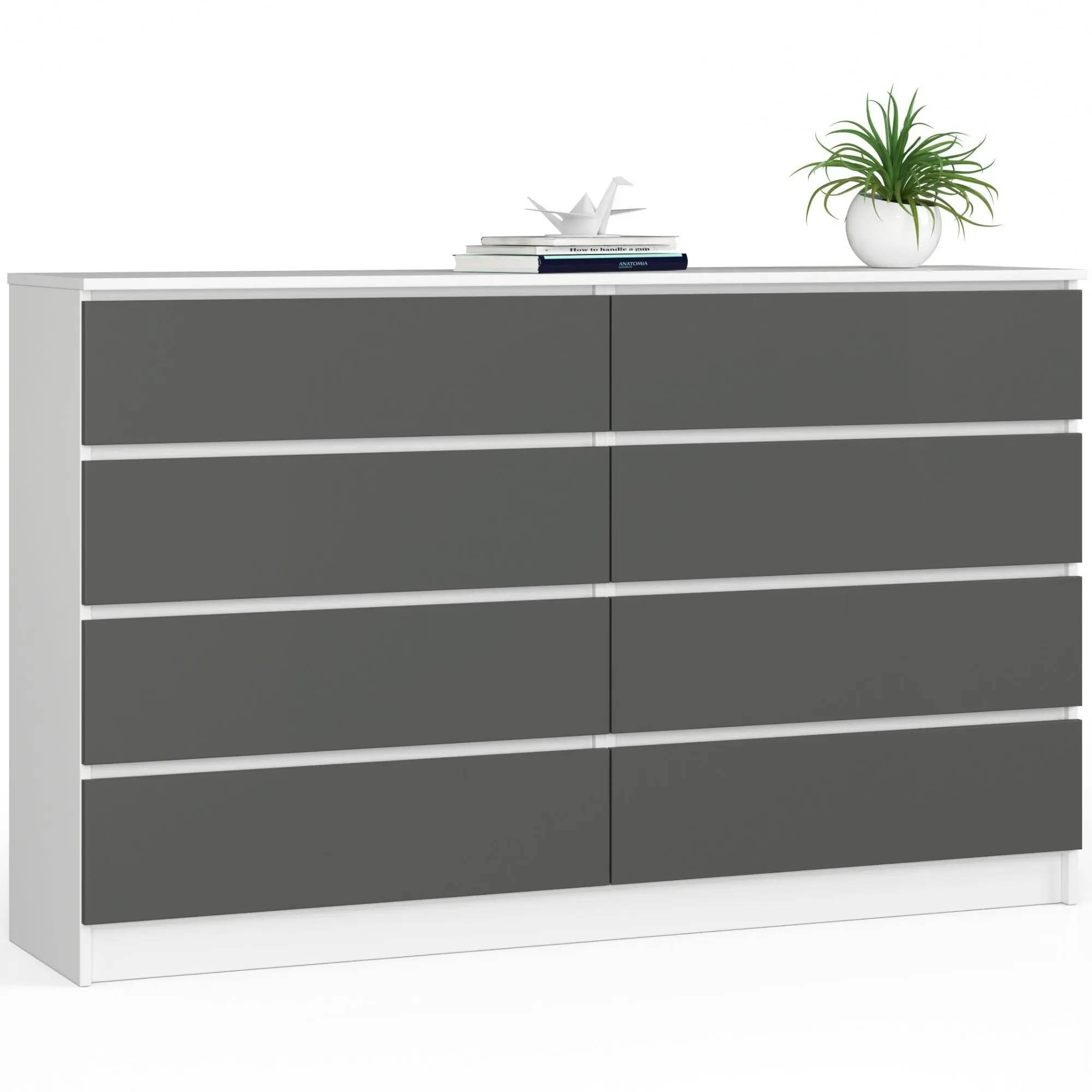 Ak furniture Komoda Kuba 160 cm 8 šuplíků bílá/grafitová