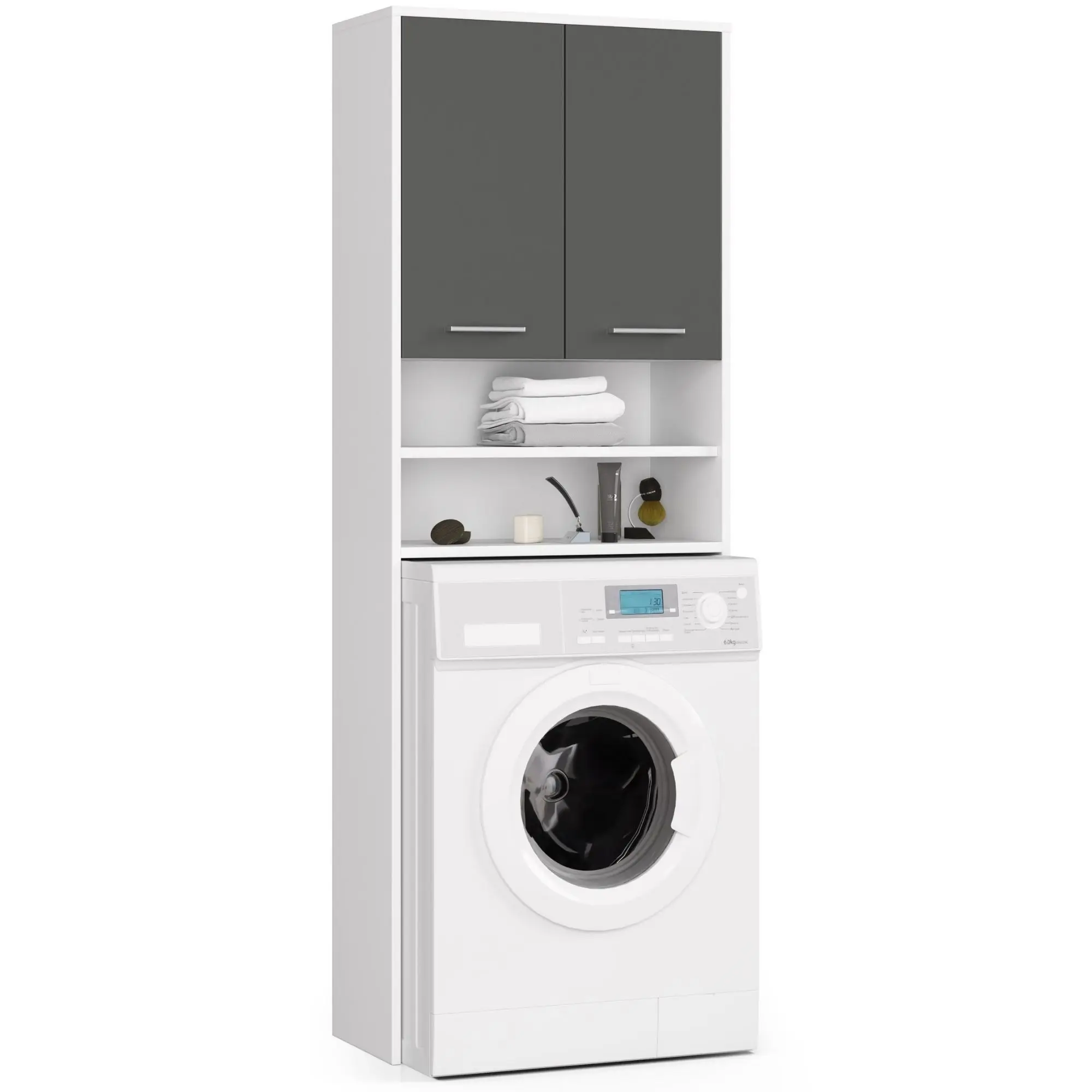 Ak furniture Koupelnová skříňka nad pračku Fin bílá/šedá
