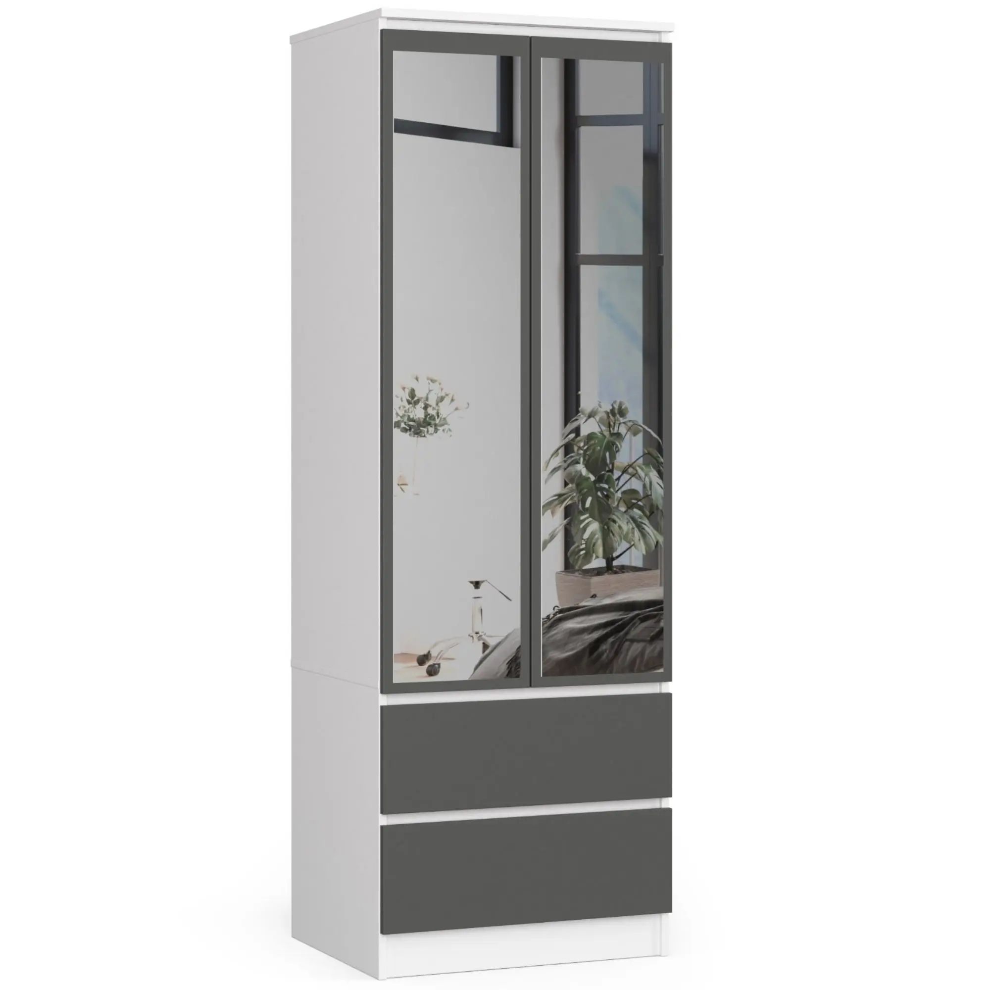 Ak furniture Šatní skříň STAR 60 cm se zrcadlem bílá/grafitová