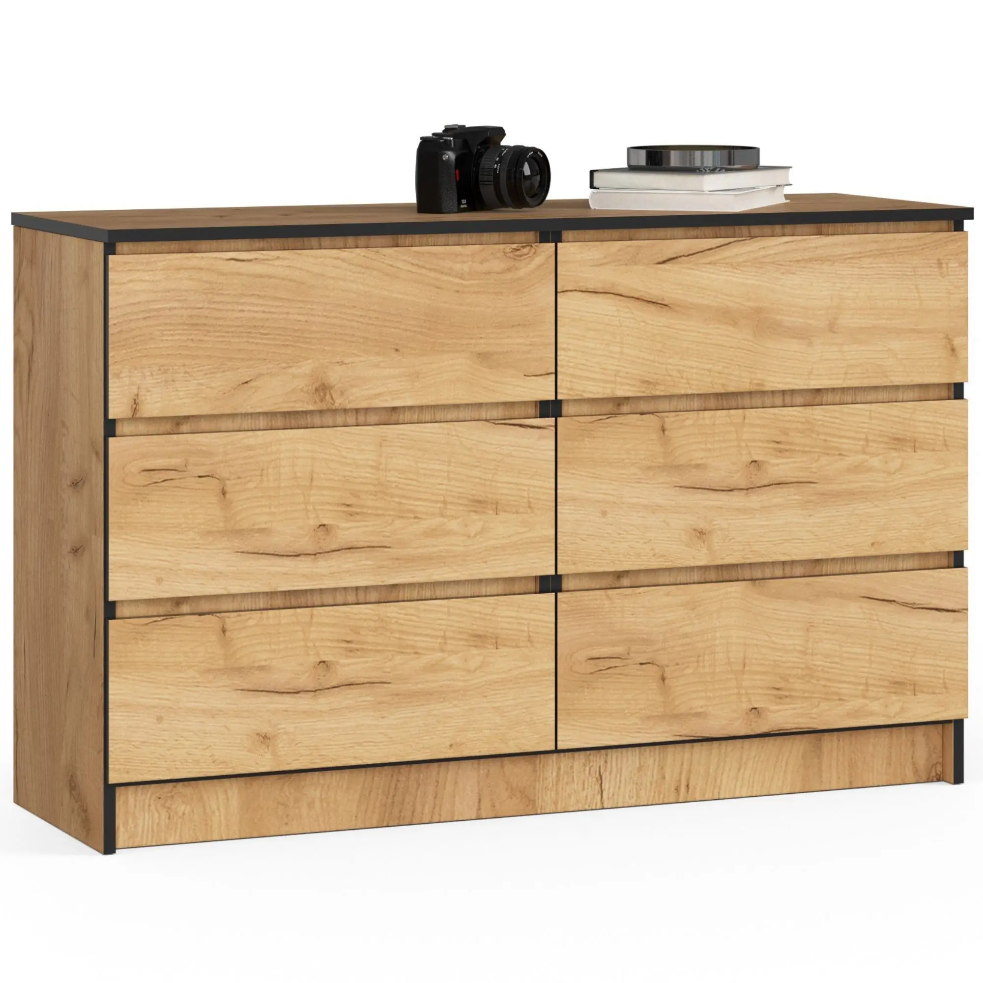 Ak furniture Komoda Kuba 120 cm 6 šuplíků dub craft zlatý