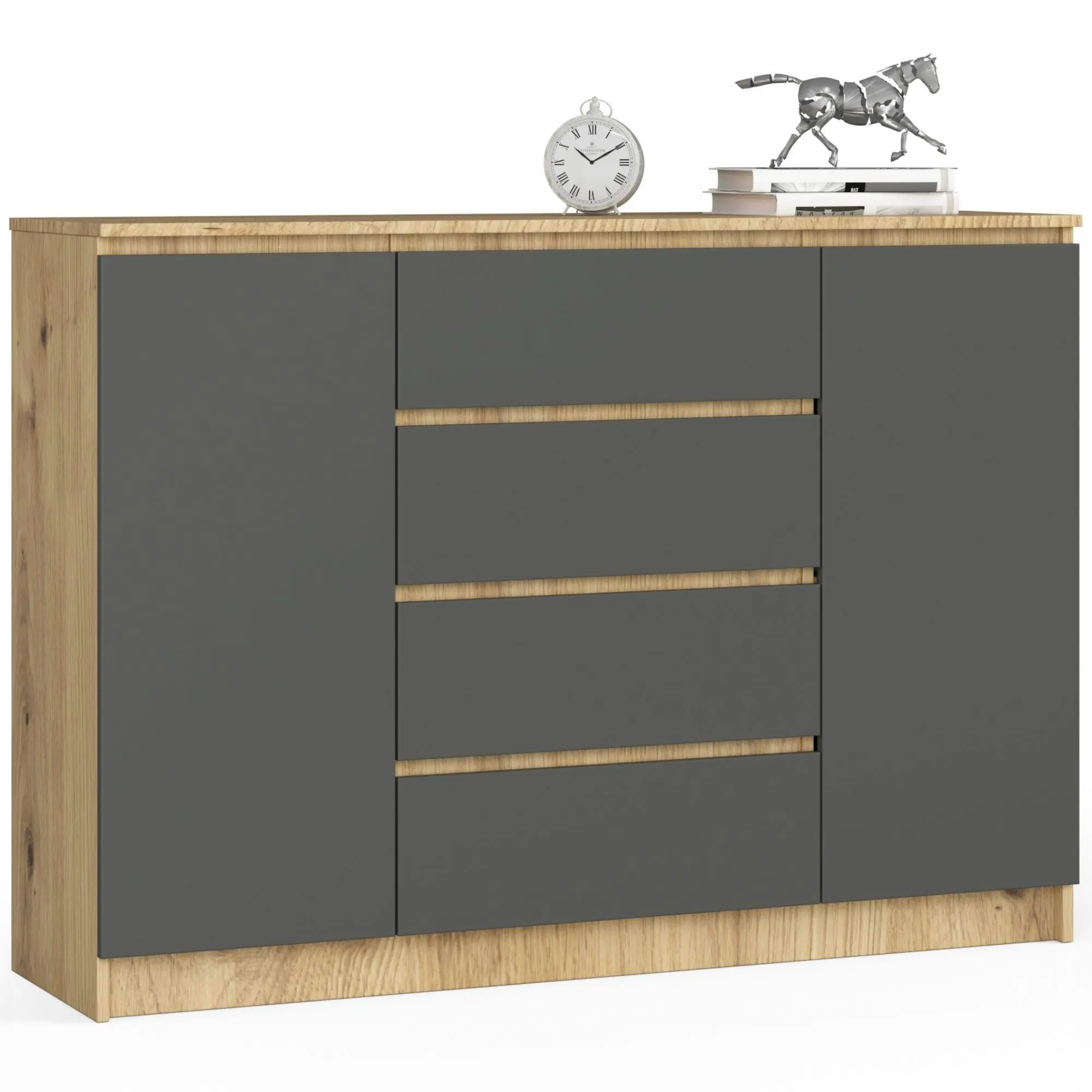Ak furniture Komoda Tove K 140 cm dub artisan/šedý grafit