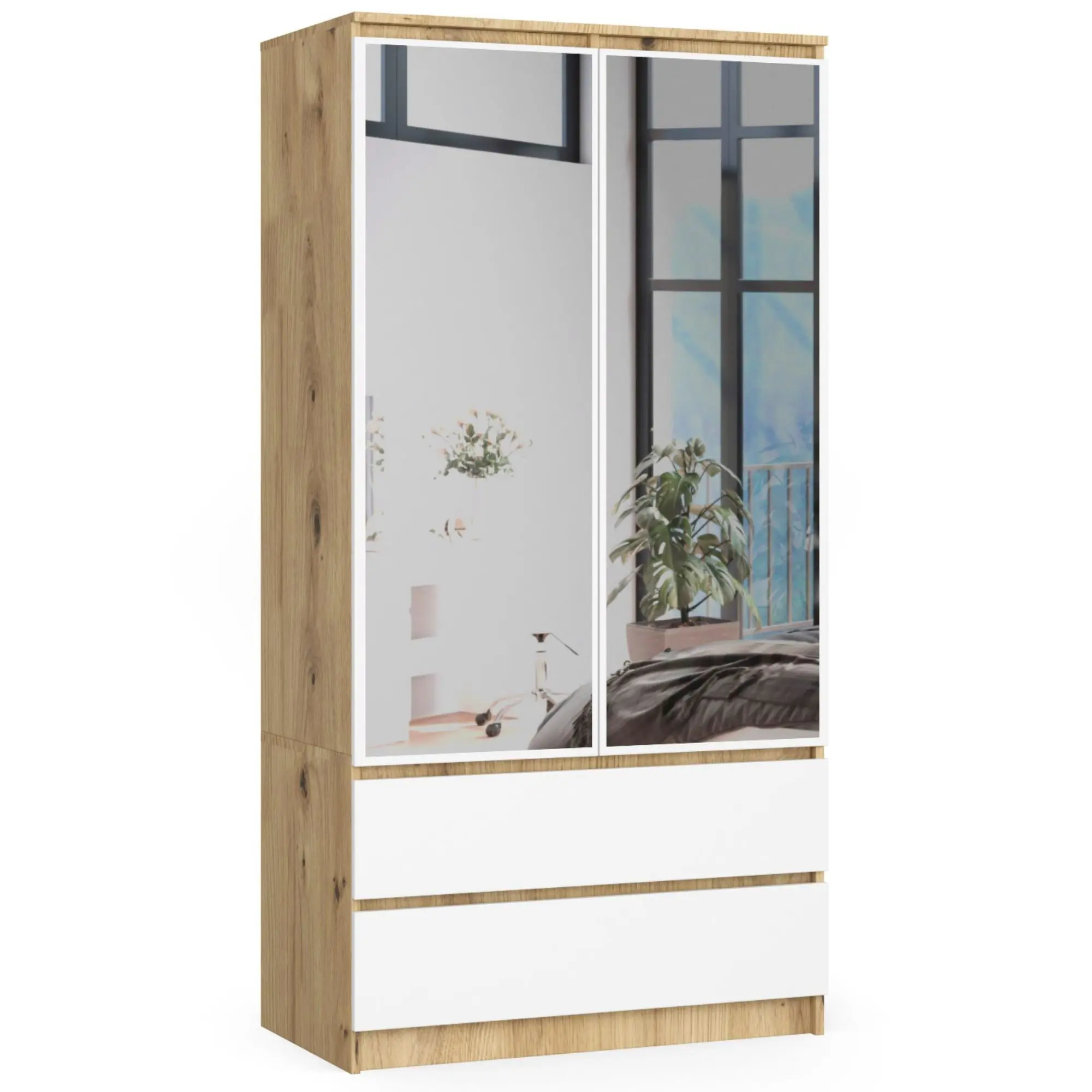 Ak furniture Šatní skříň Tesi S90 se dvěma zrcadly dub artisan/bílá
