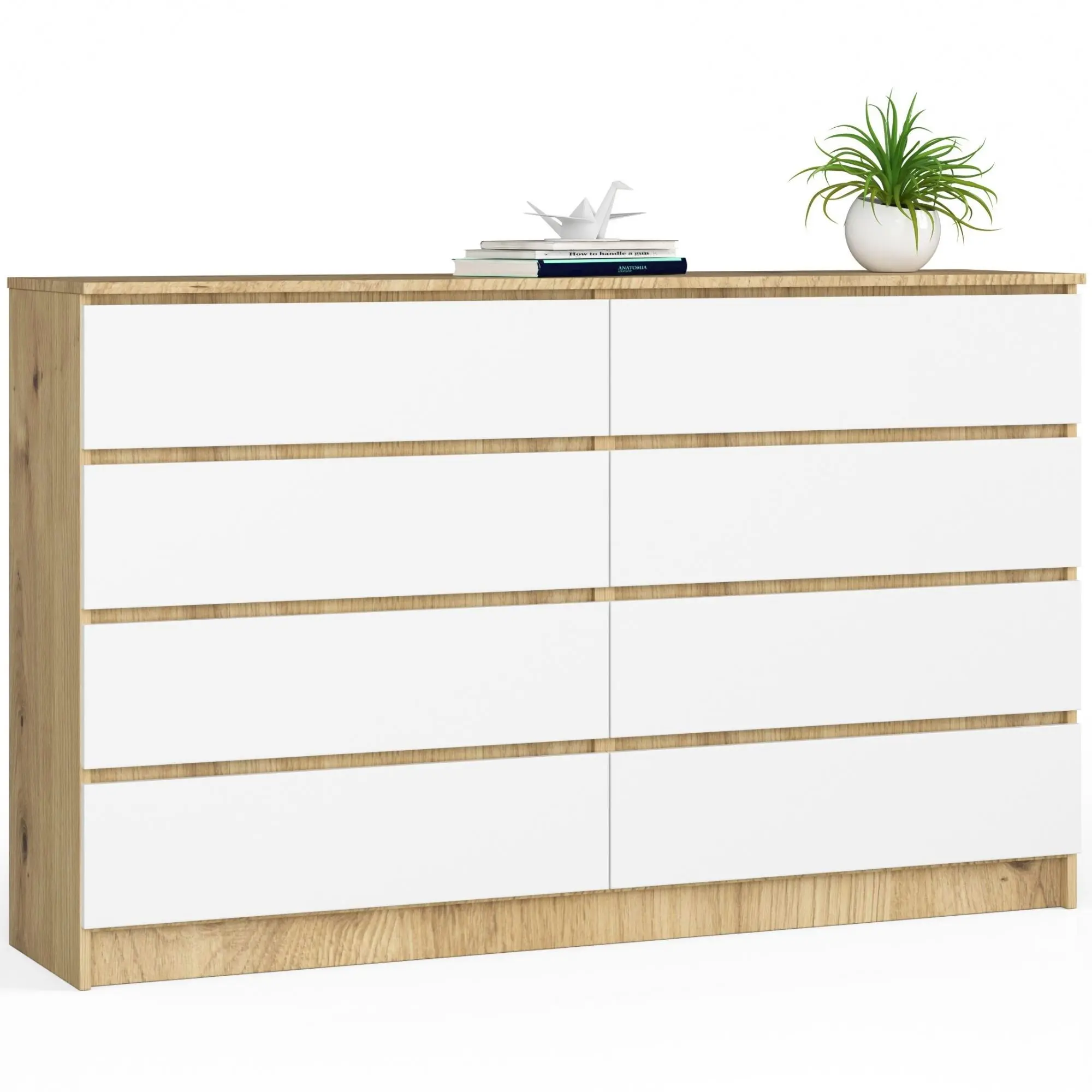 Ak furniture Komoda Kuba 160 cm 8 šuplíků dub artisan/bílá