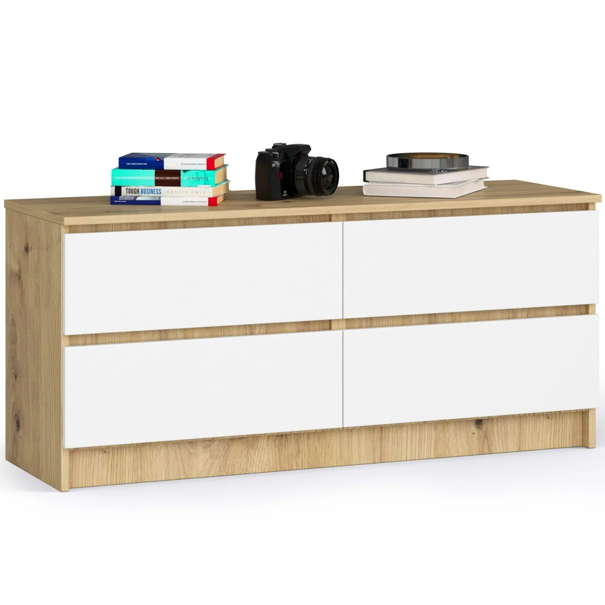 Ak furniture Komoda Kuba 120 cm 4 šuplíky dub artisan/bílá