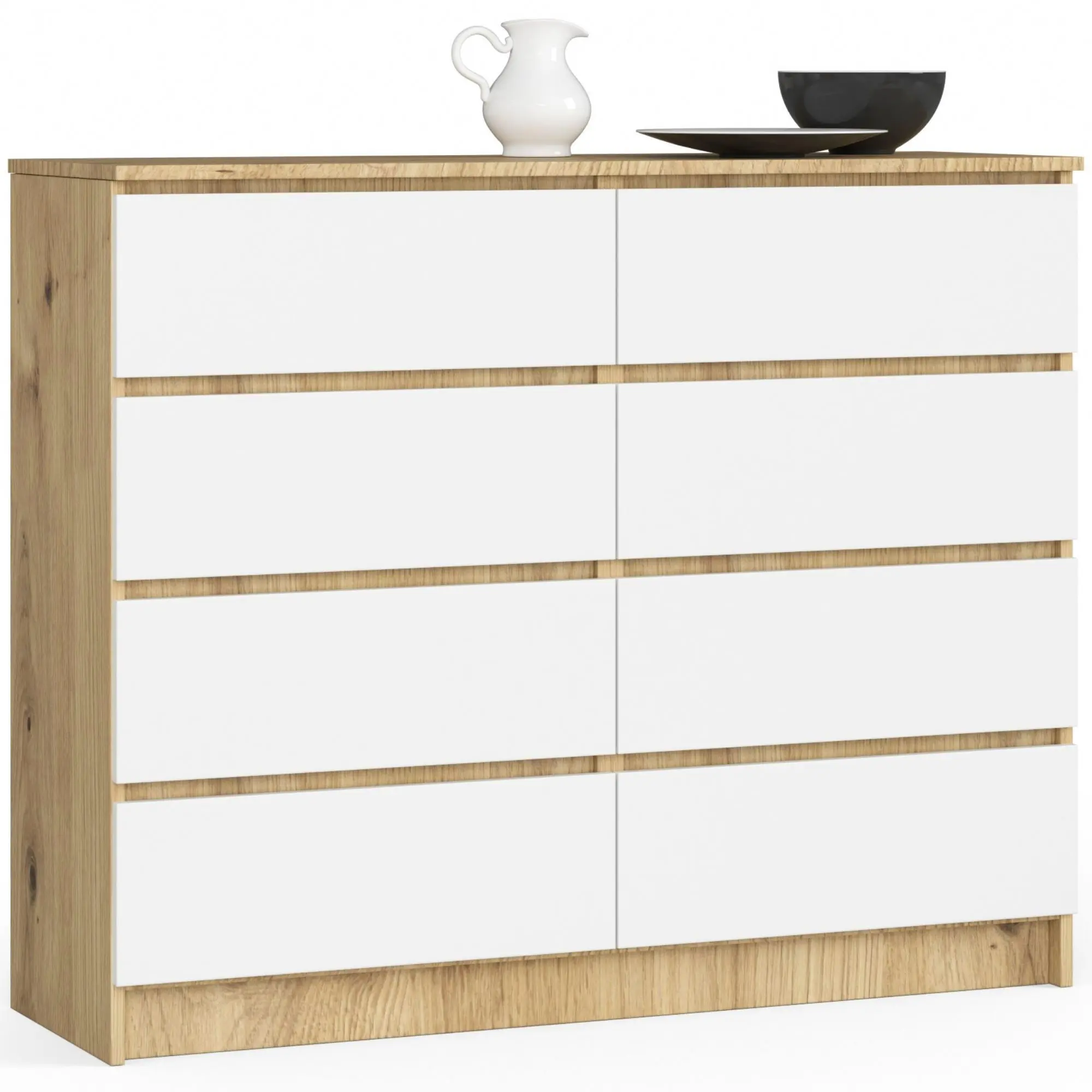 Ak furniture Komoda Kuba 120 cm 8 šuplíků dub artisan/bílá