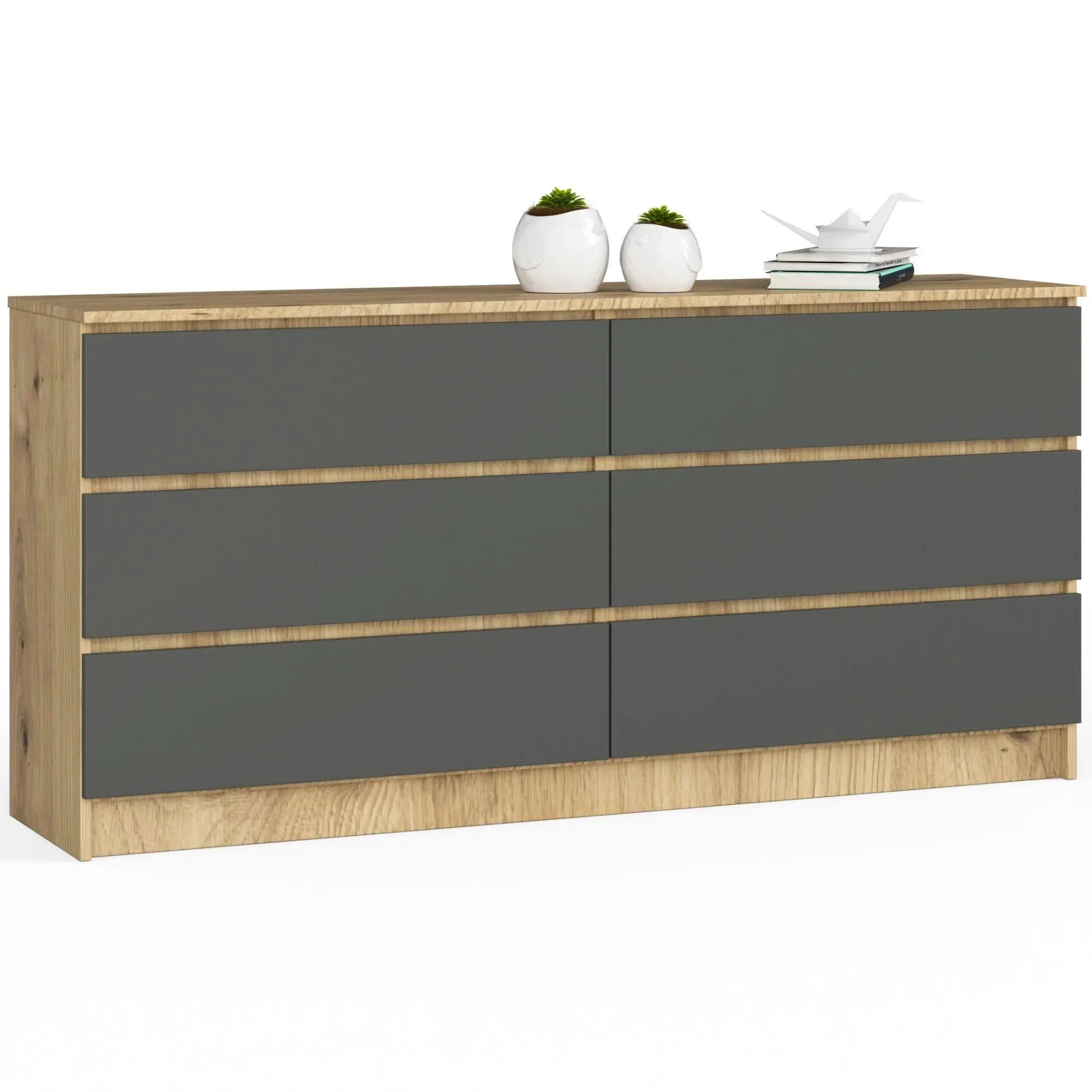 Ak furniture Komoda Kuba 160 cm 6 šuplíků dub artisan/grafitová