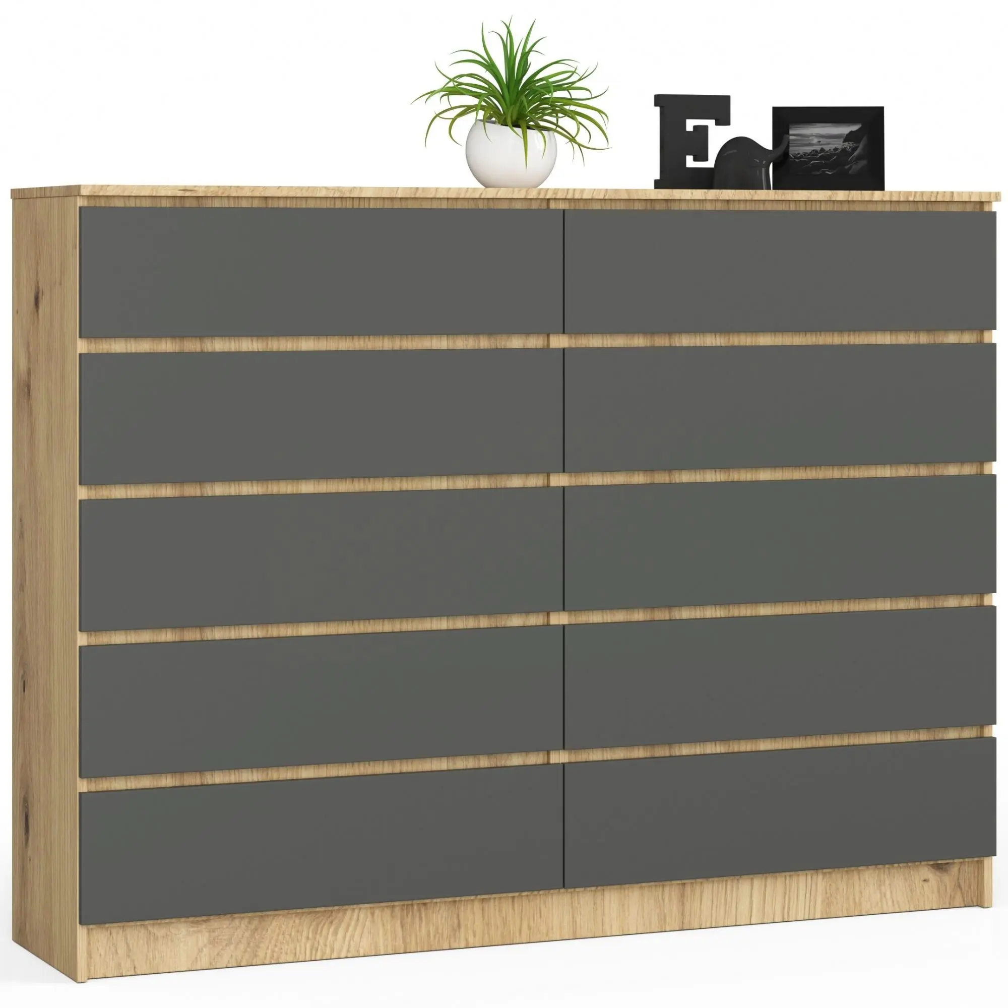 Ak furniture Komoda Kuba 160 cm 10 šuplíků dub artisan/šedá