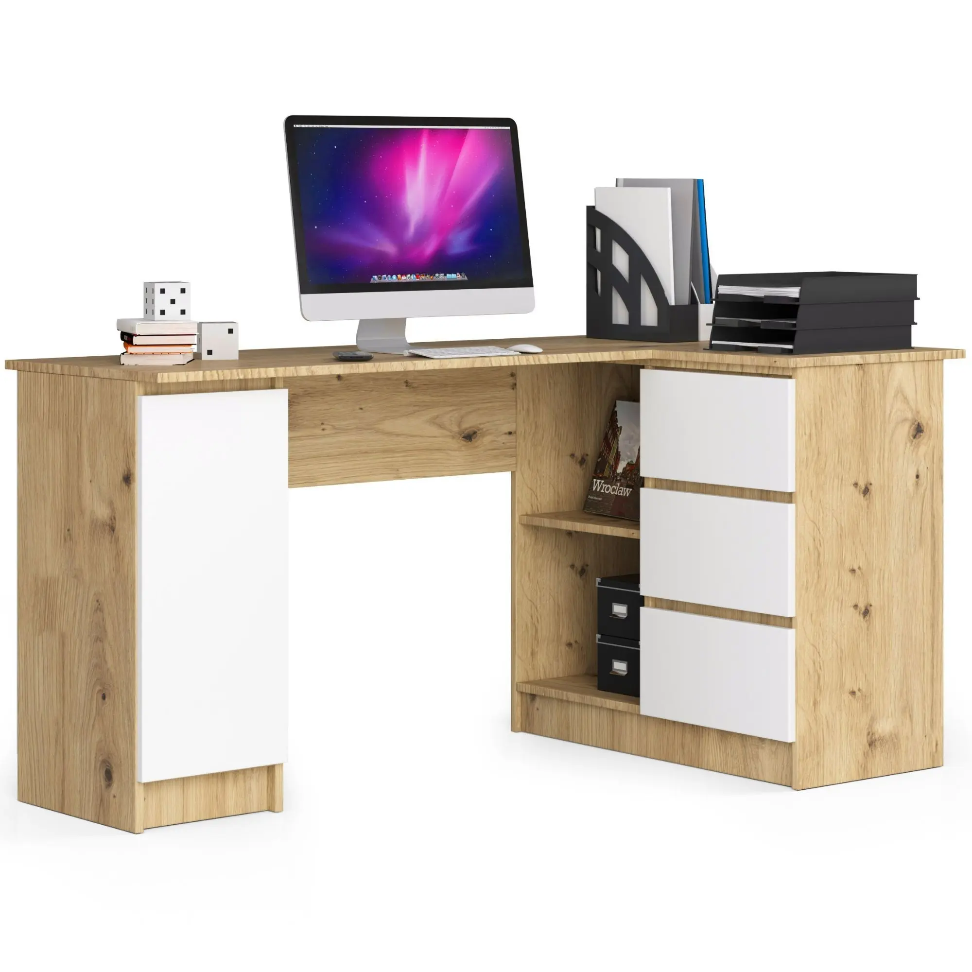 Ak furniture Rohový psací stůl B20 155 cm dub artisan/bílý pravý