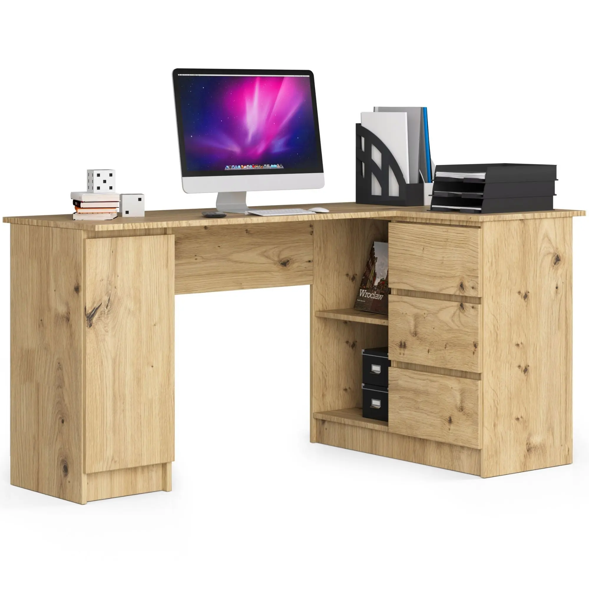 Rohový kancelářský stůl B20 155 cm pravostranný, dub artisan