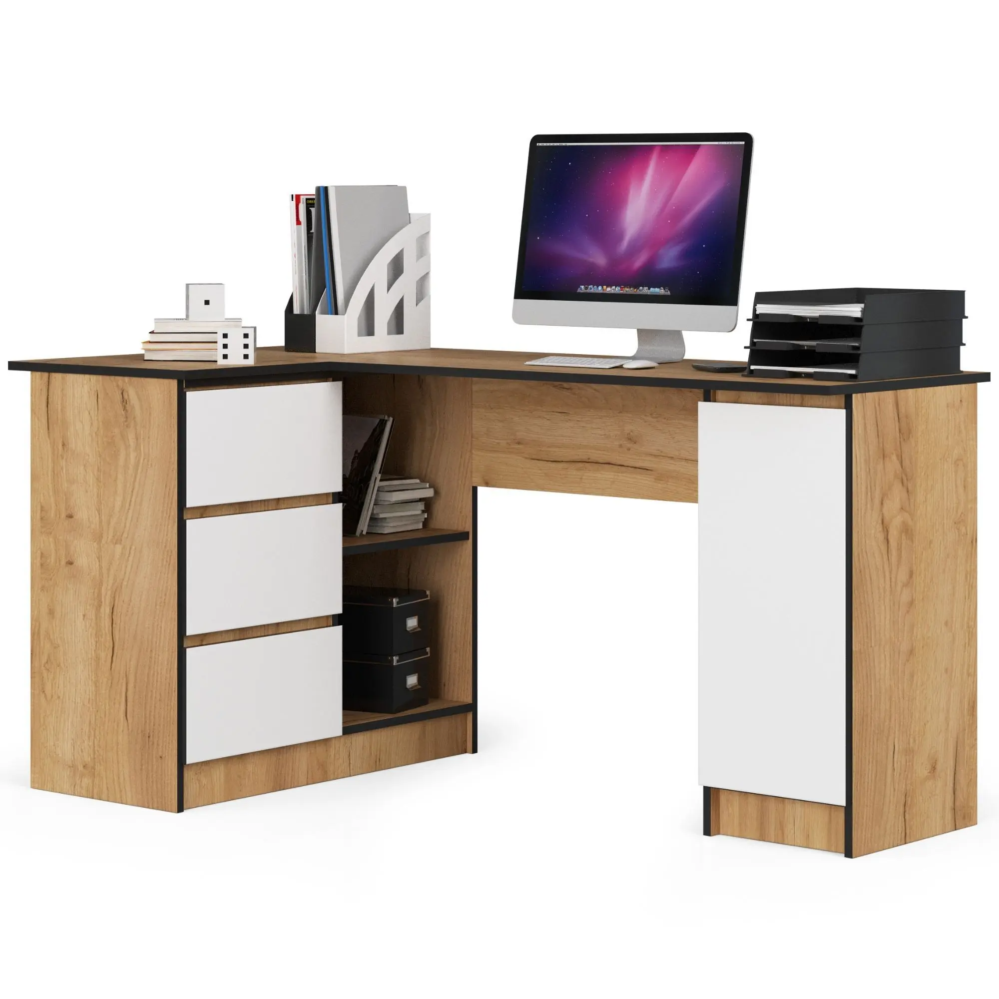 Ak furniture Rohový psací stůl B20 155 cm dub craft zlatý/bílý levý